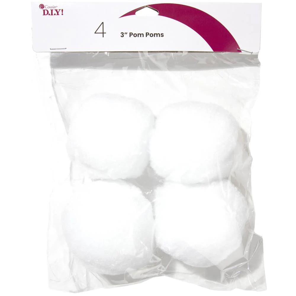 Large White Pom-Poms 4-pack 3-inch POM3IN-00773