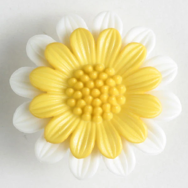 Large Yellow & White Double Flower Button 1-count 1531