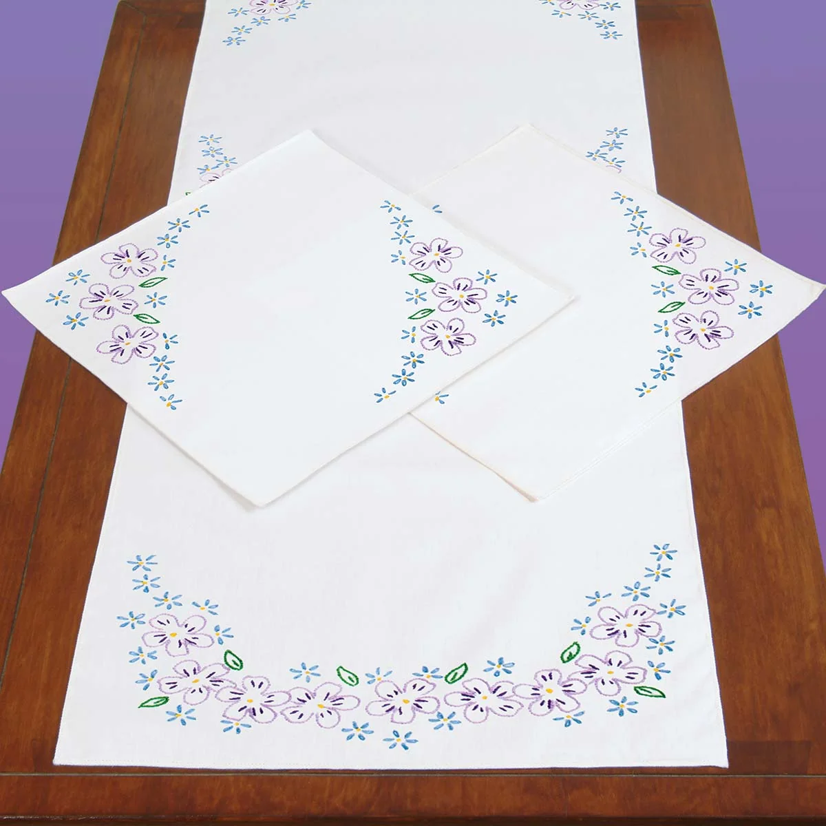 Lavender Flowers Scarf & Doily Set 448-694