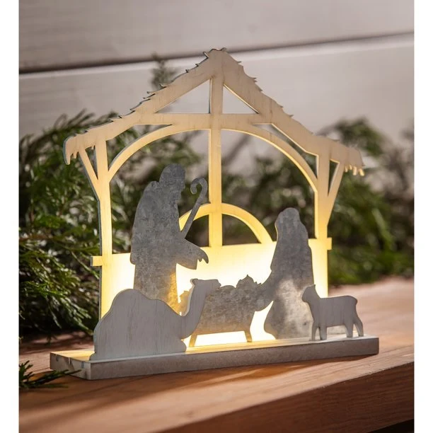 LED Wood and Metal Nativity Table Decor 8LED602 - Image 2