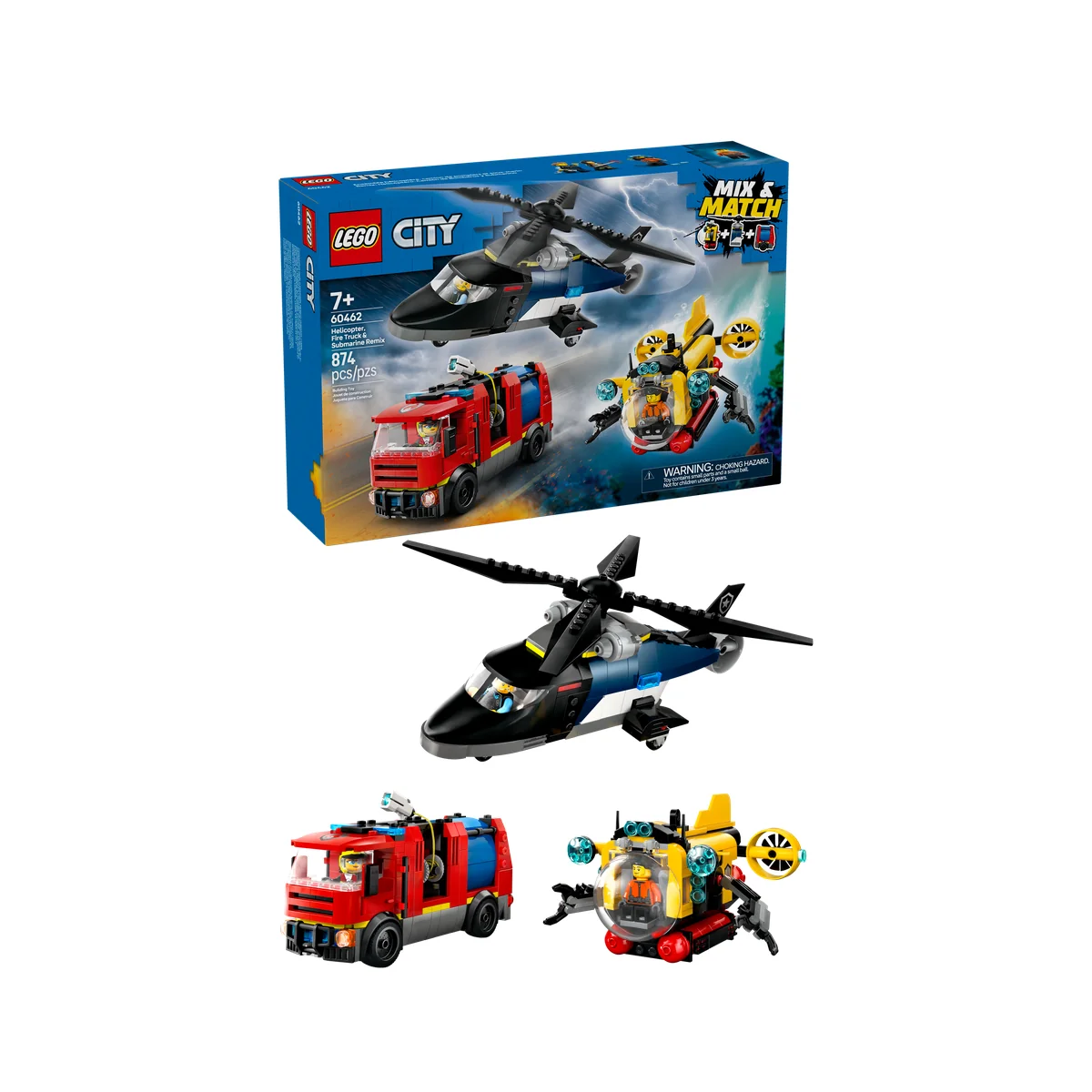 LEGO City Helicopter, Fire Truck & Submarine Remix Toy Building Set 60462 - Image 4