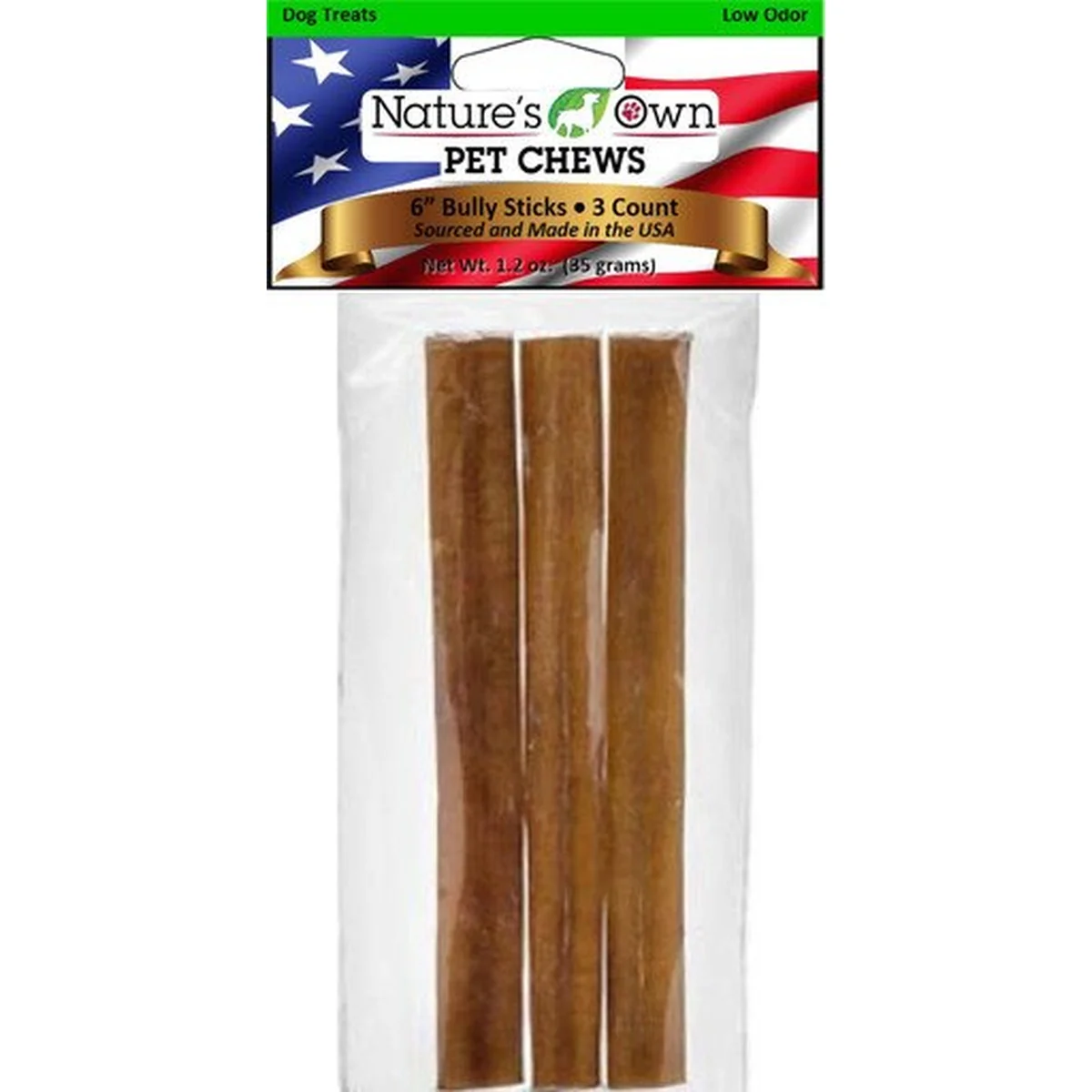Low Odor Bully Sticks Dog Chew 6IN/3PK