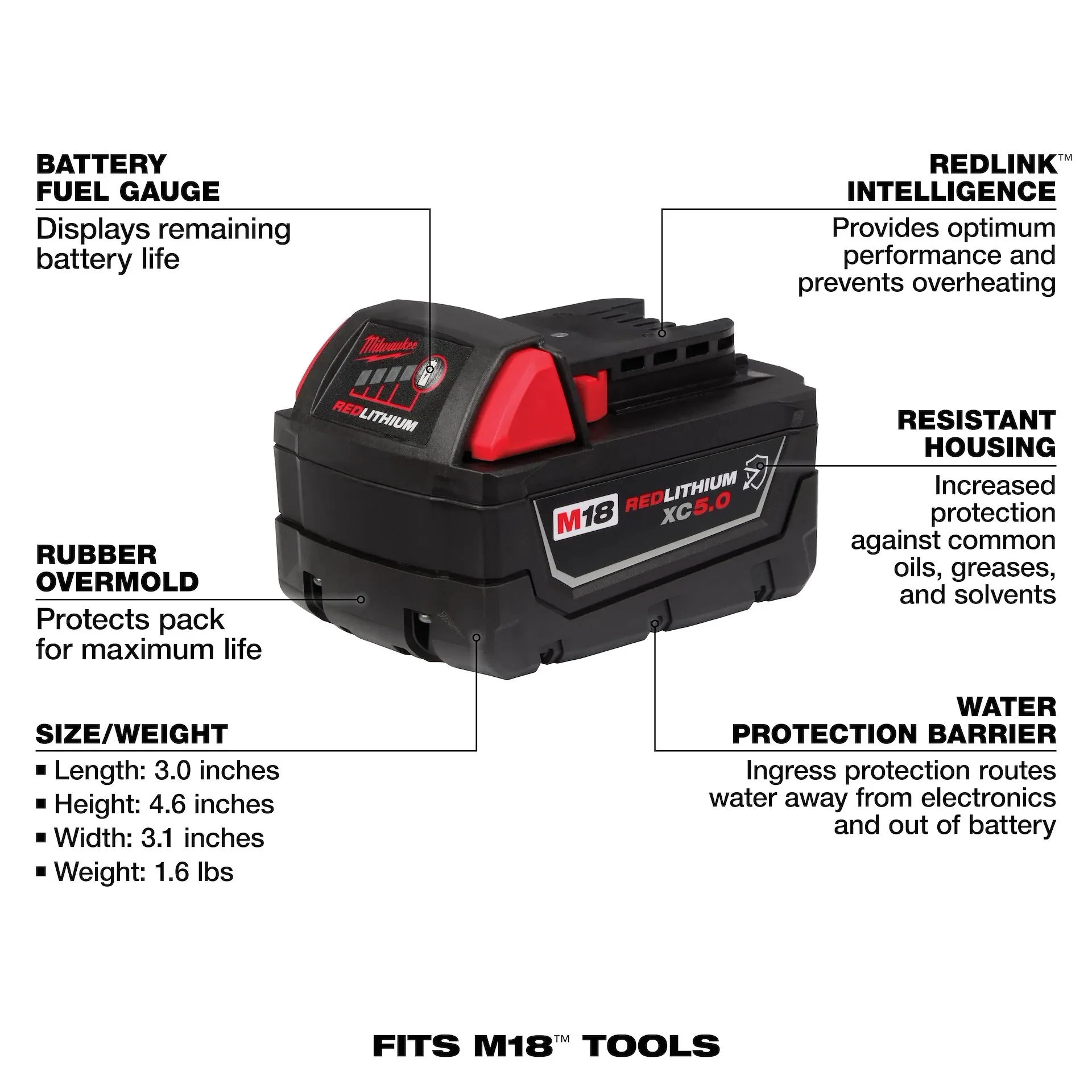 M18 REDLITHIUM XC5.0 Extended Capacity Battery 2 Pack 48-11-1852 - Image 2