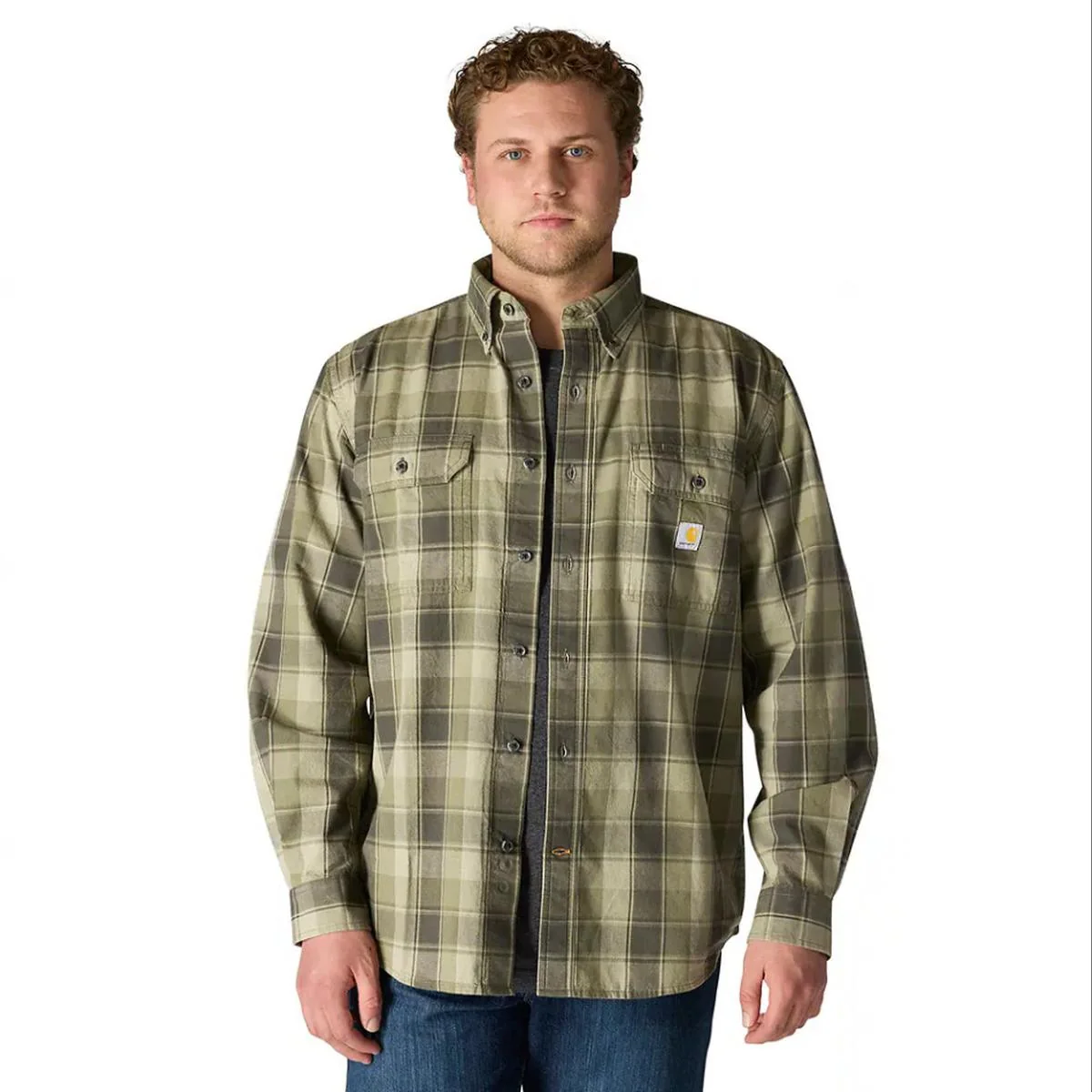 Men's Loose Fit Chambray Long-Sleeve Plaid Shirt 107012 - Image 2