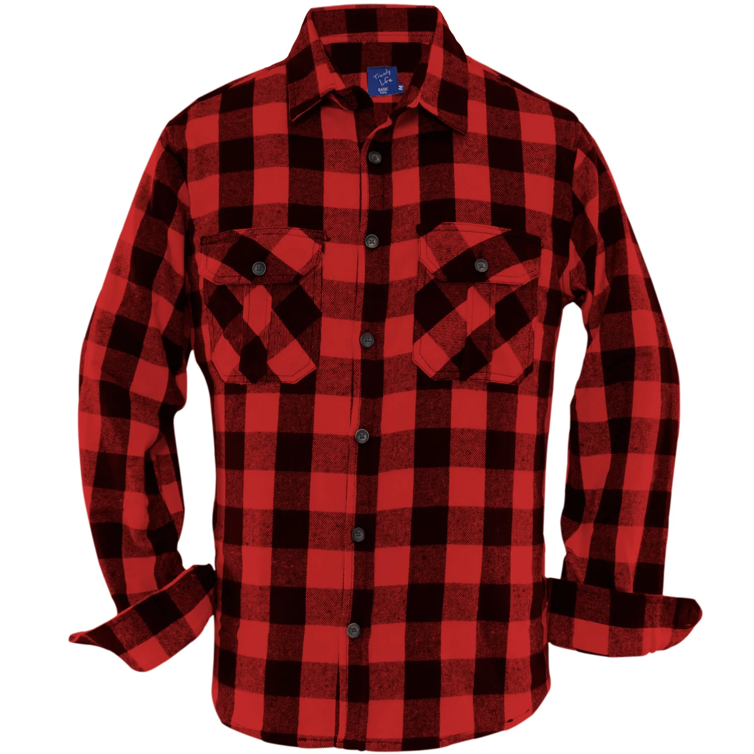 Men's Relaxed Fit Buffalo Plaid Long Sleeve Flannel Shirt P112 - Image 2