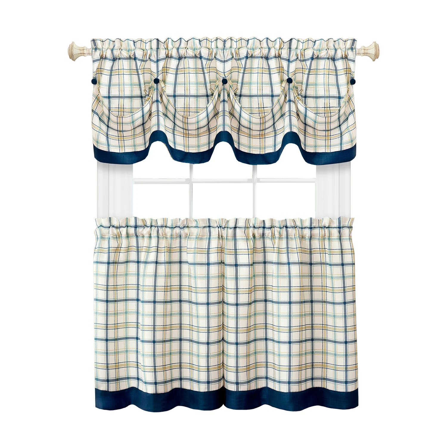 Navy Tattersall Curtains 1724 - Image 2