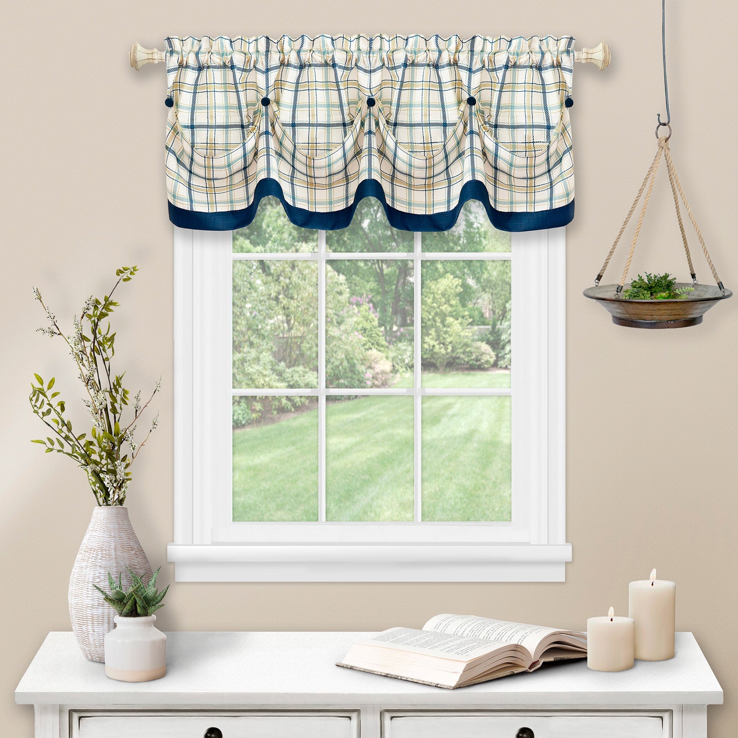 Navy Tattersall Curtains 1724 - Image 3