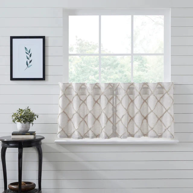 Oatmeal Frayed Lattice Curtains 8052 - Image 2