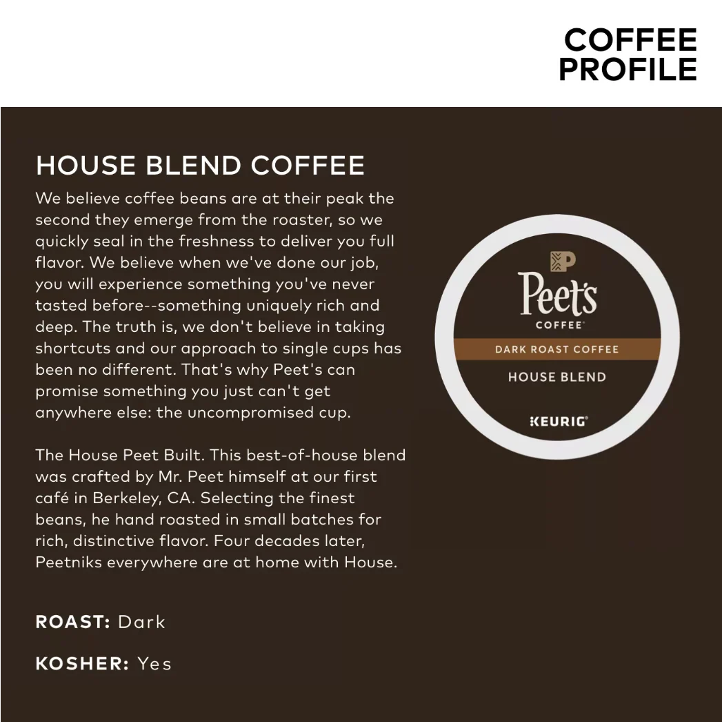 Peet's Dark Roast House Blend Coffee Keurig Pods 5000330265 - Image 3