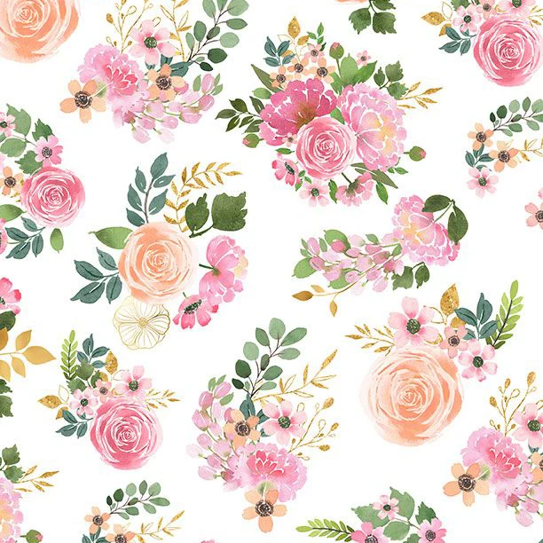 Peony Blossoms Collection Bouquet Toss Cotton Fabric 34712