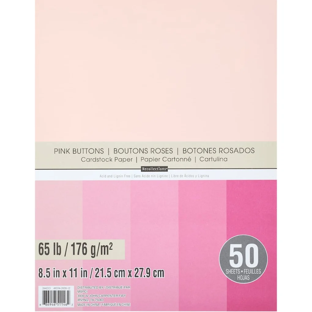 Pink Buttons 8.5" x 11" Cardstock Paper CARD307