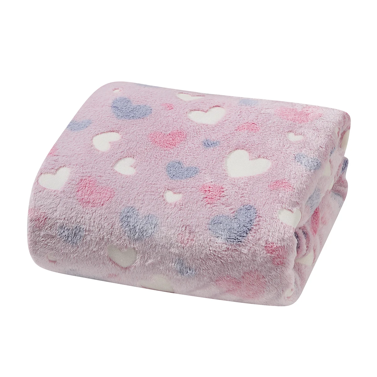 Pink Hearts Glow in the Dark Plush Throw - Image 2