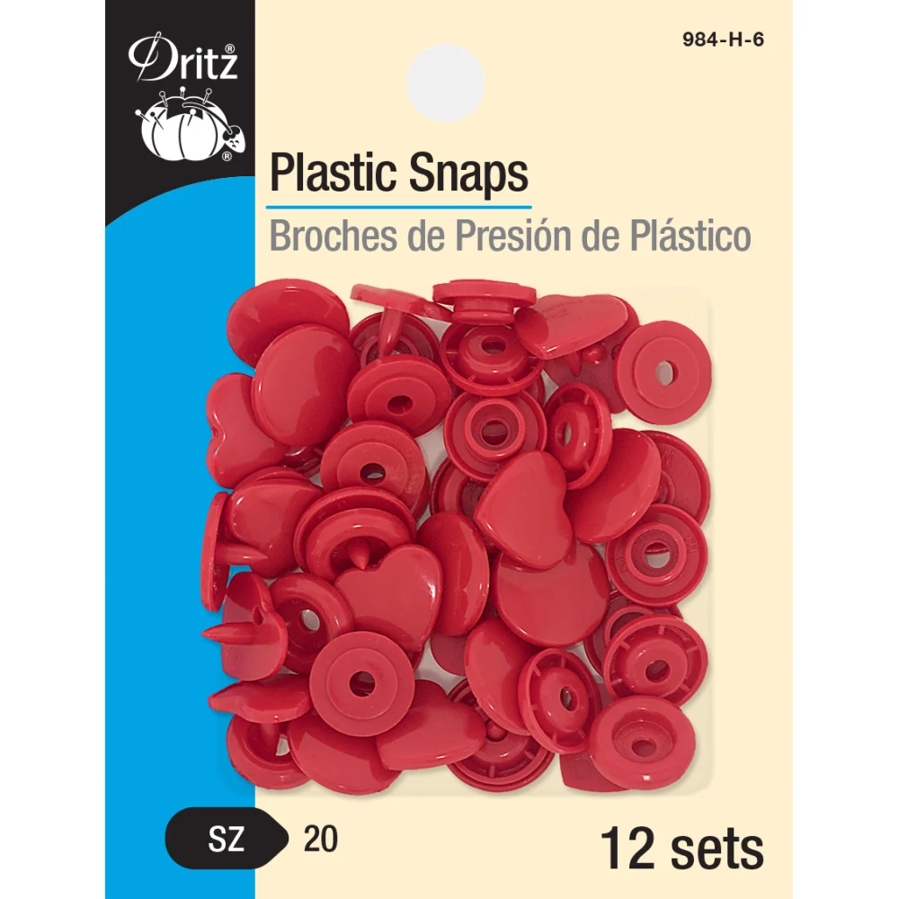 Plastic Snaps Heart Shaped 12 Sets Size 20 984-H