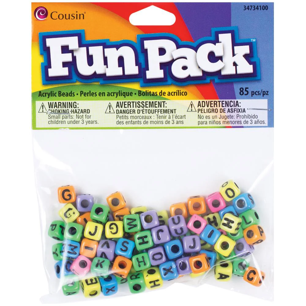 Rainbow Alphabet Square Plastic Beads CCALPHA 34100
