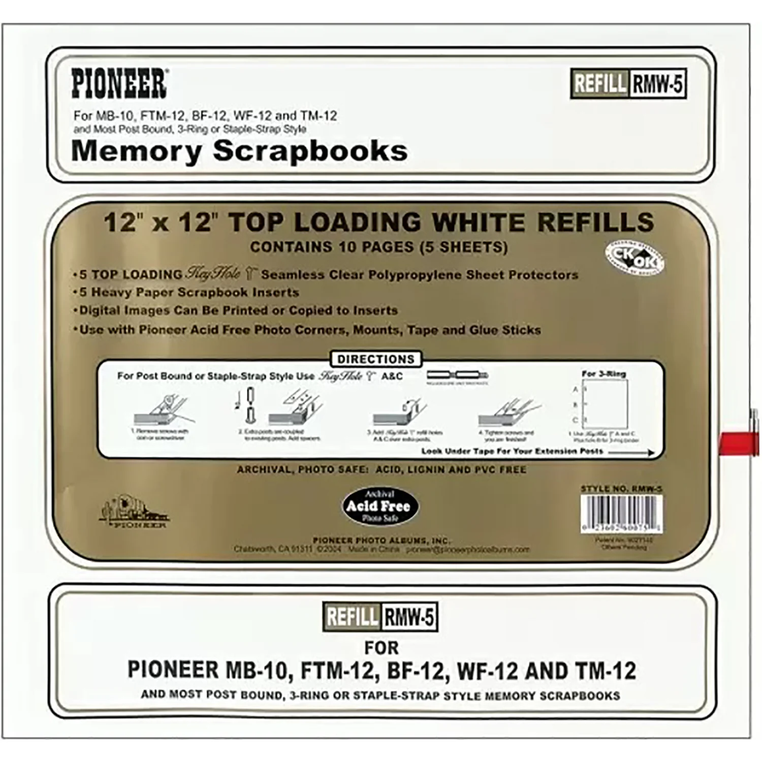 Refill Pages for Memory Scrapbooks RMB-5 and RMW-5