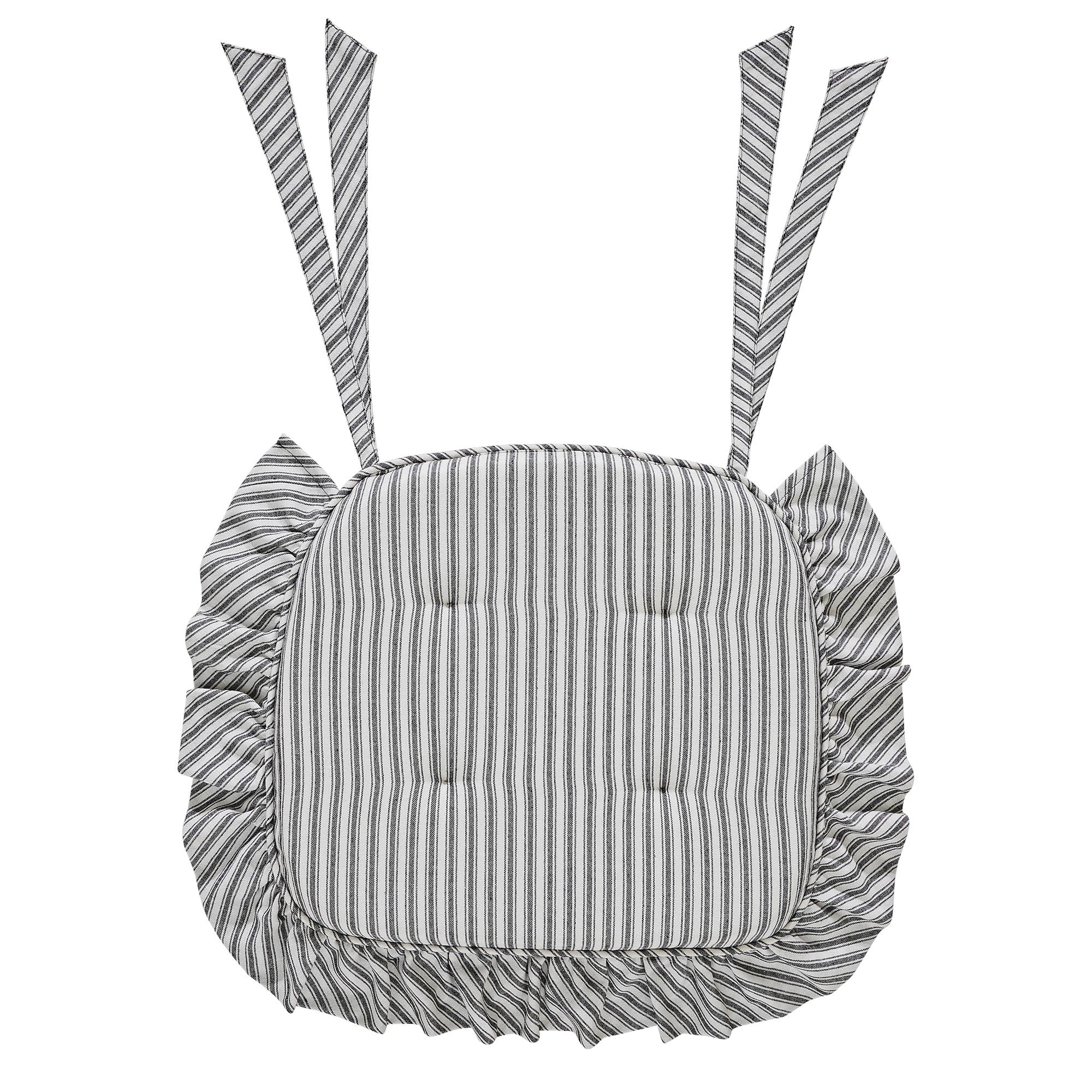 Sawyer Mill Black Ticking Stripe Ruffled Chair Pad 84803 - Image 2