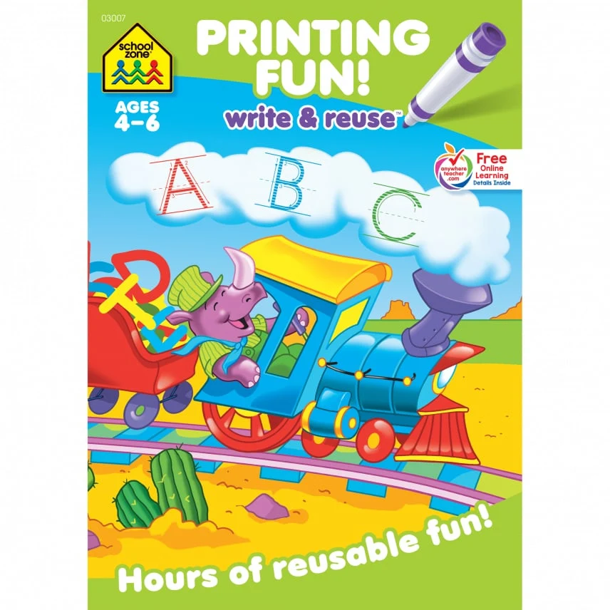 School Zone Printing Fun! Write and  Reuse Workbook 03007