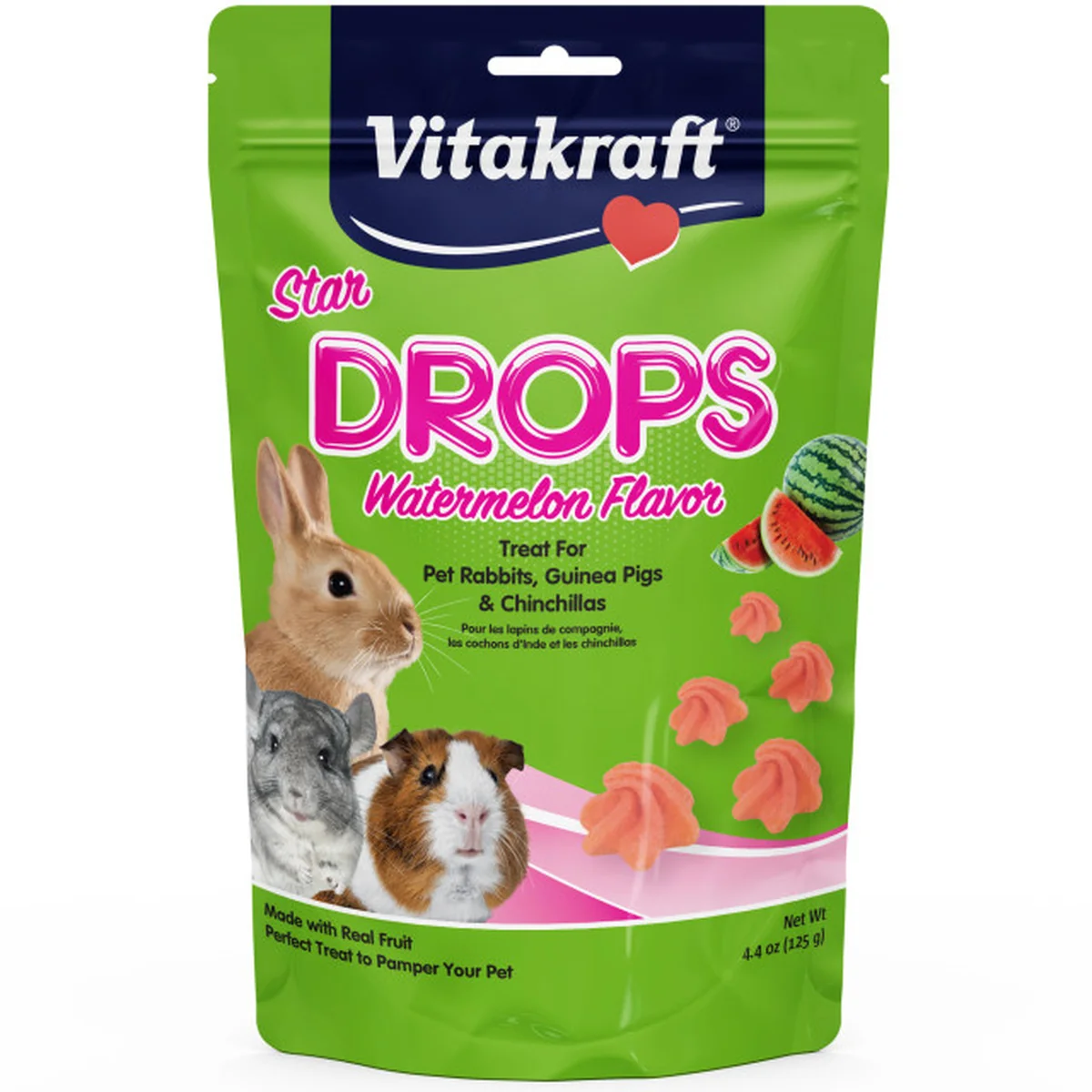 Star Drops Treat for Rabbits Guinea Pigs & Chinchillas - Watermelon Flavor - 4.75 oz