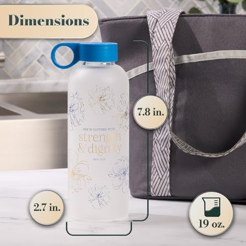 Strength and Dignity Blue Floral Glass Water Bottle WBT247 - Image 2