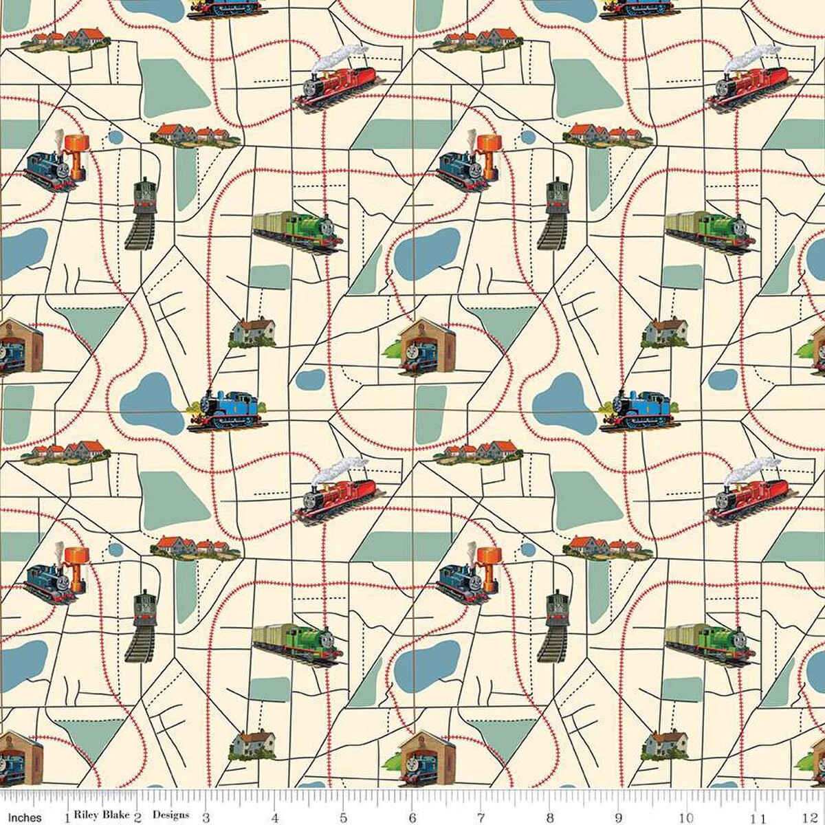 Thomas and Friends Collection Map Cotton Fabric CD17012