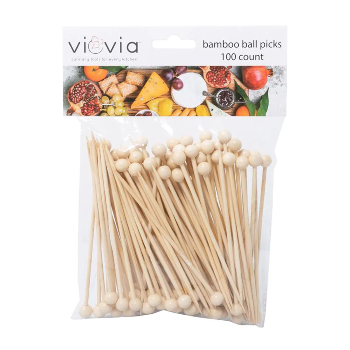Viovia Beige Bamboo Ball Appetizer Pick VIO-1067 - Image 2