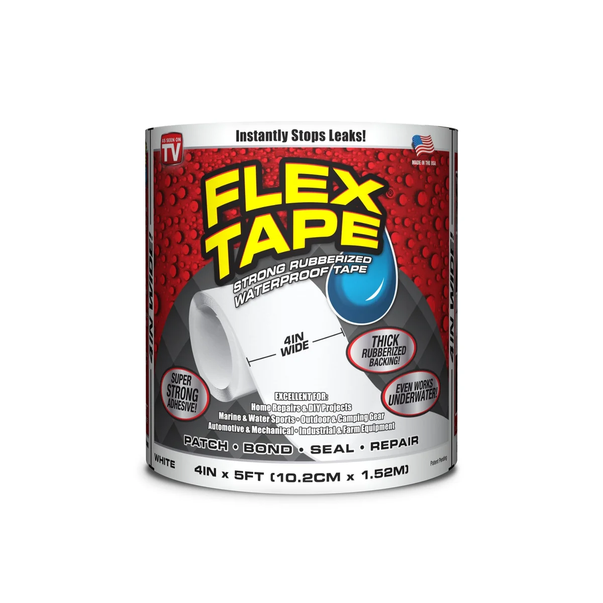 White 4 in. X 5 Ft. Strong Rubberized Waterproof Tape