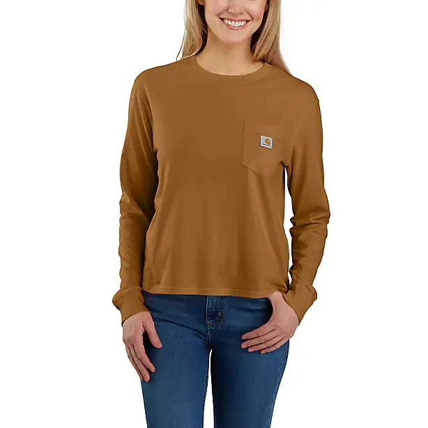 Women's Long-Sleeve Crewneck Pocket T-Shirt 106121 - Image 2