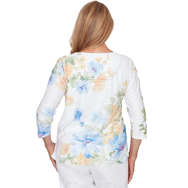 Women's Placed Floral Stripe Top 04452 - Image 2