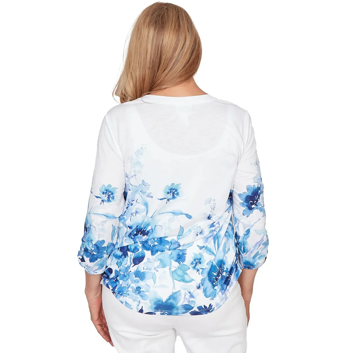 Women's Watercolor Floral Border Henley Top 31150 - Image 2