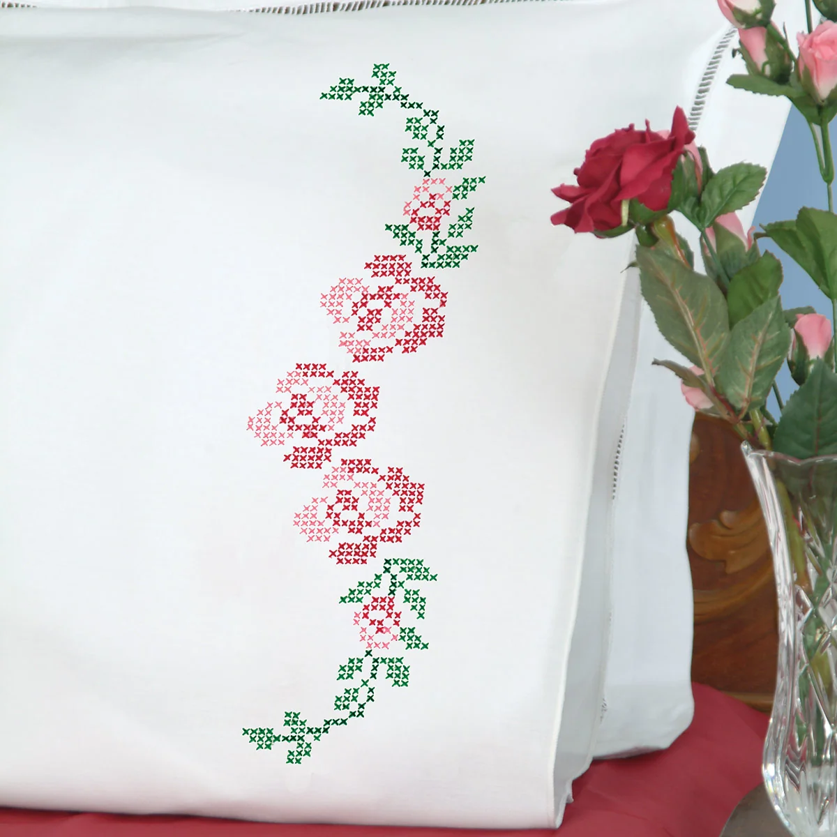 Rose Vine Perle Edge Pillowcases 1600-477
